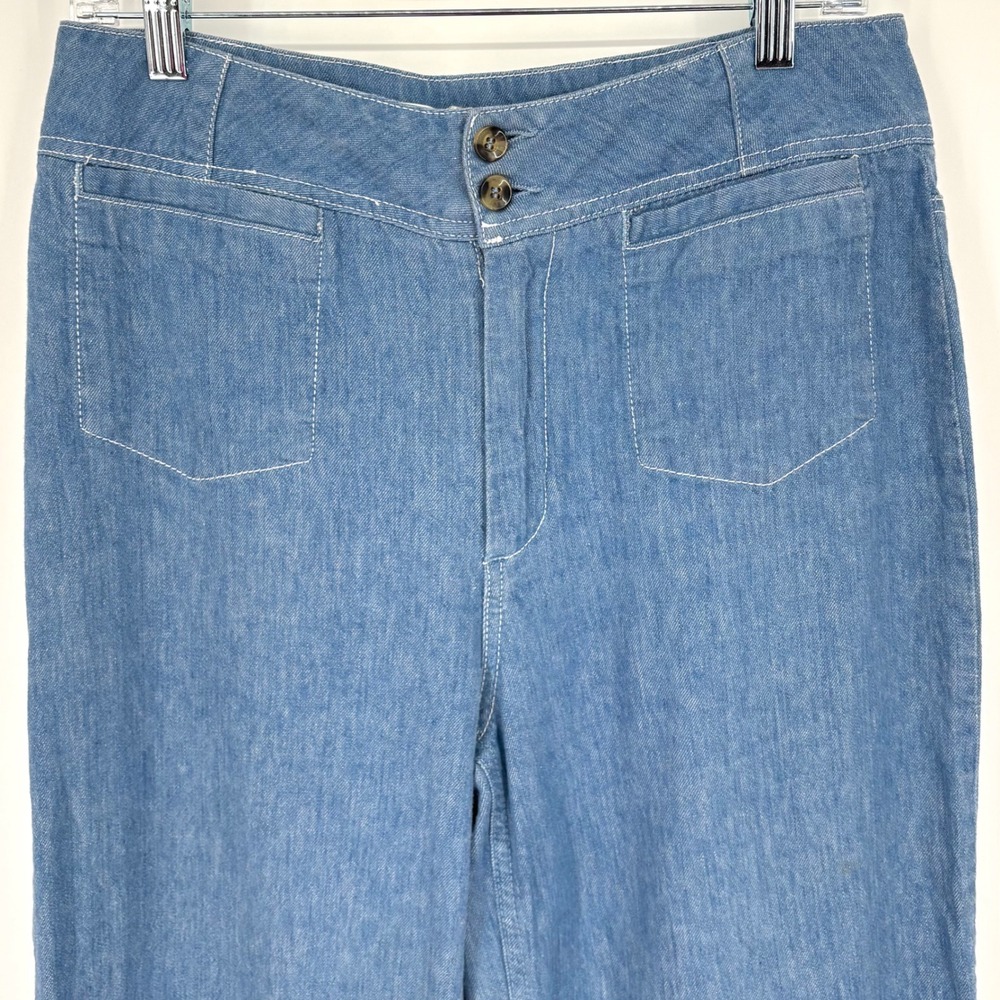 Pilcro Anthropologie High Waisted Wide Leg Chambray Trouser Jeans Sz 28 Linen - Picture 7 of 13